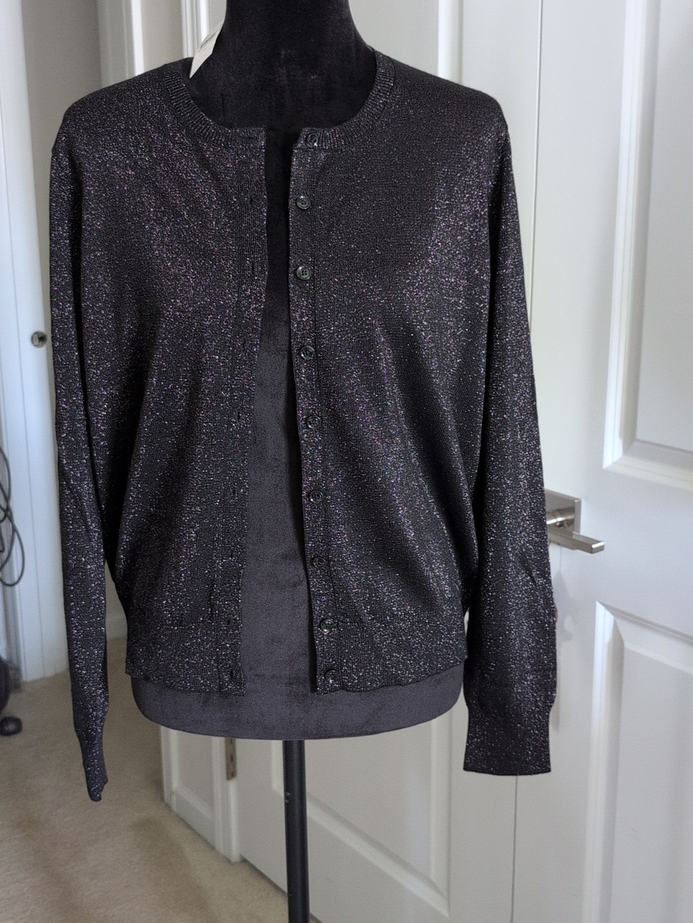 NWT Ann Taylor Black W Gold Sparkle Button-Up Ann Cardigan Shimmer